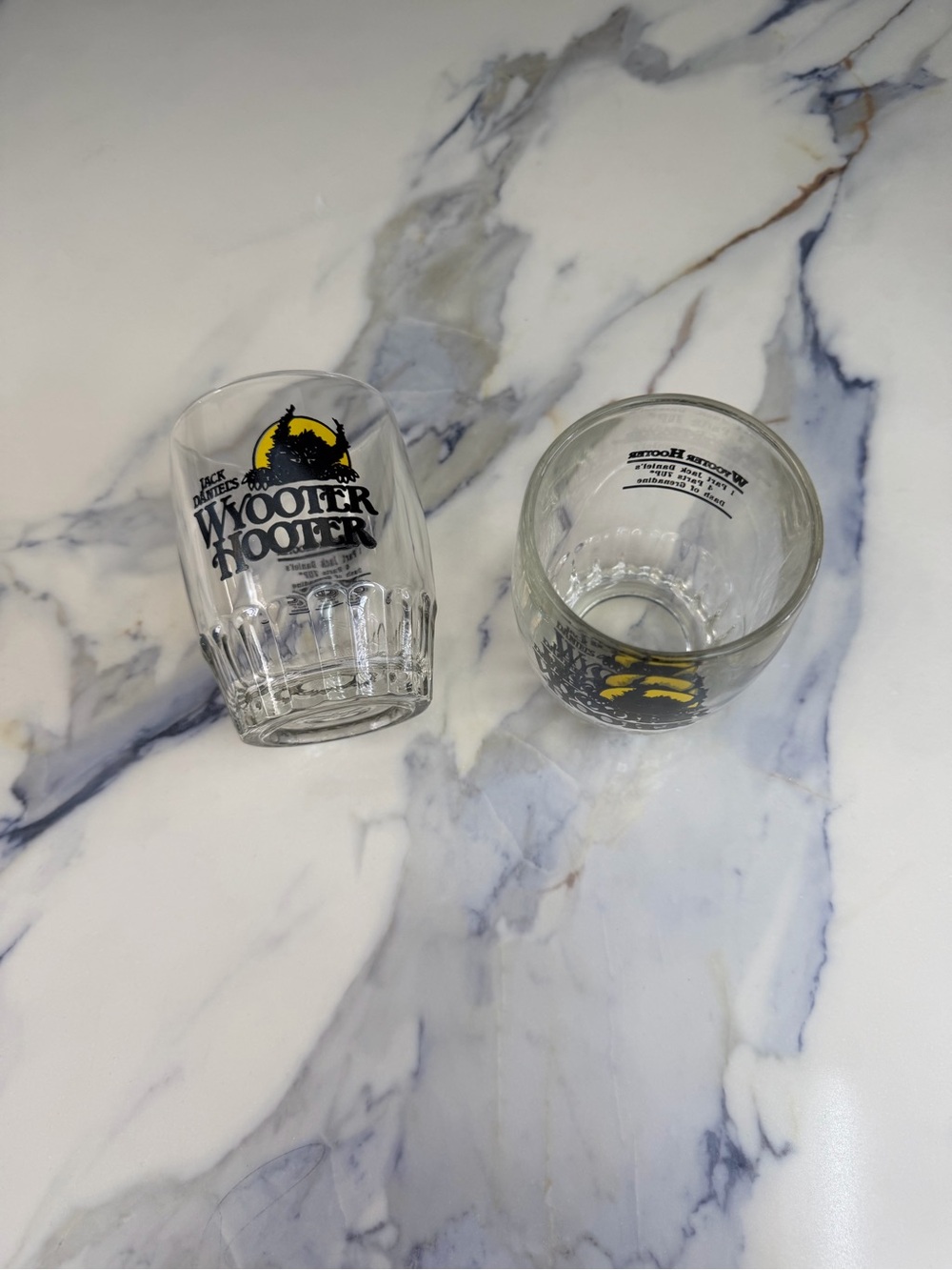 Jack Daniels Clear Glass Shot Tumblers with Black Logo and Yellow Moon Accent - Picture 4 of 6